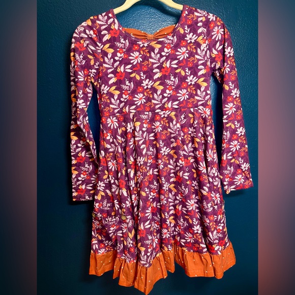 cheeky plum Burgundy Floral Long-Sleeve Dress with Orange Hem - Picture 3 of 4